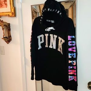 PINK Victoria's Secret  black sweatshirt w/silver sequins PINK across front Med
